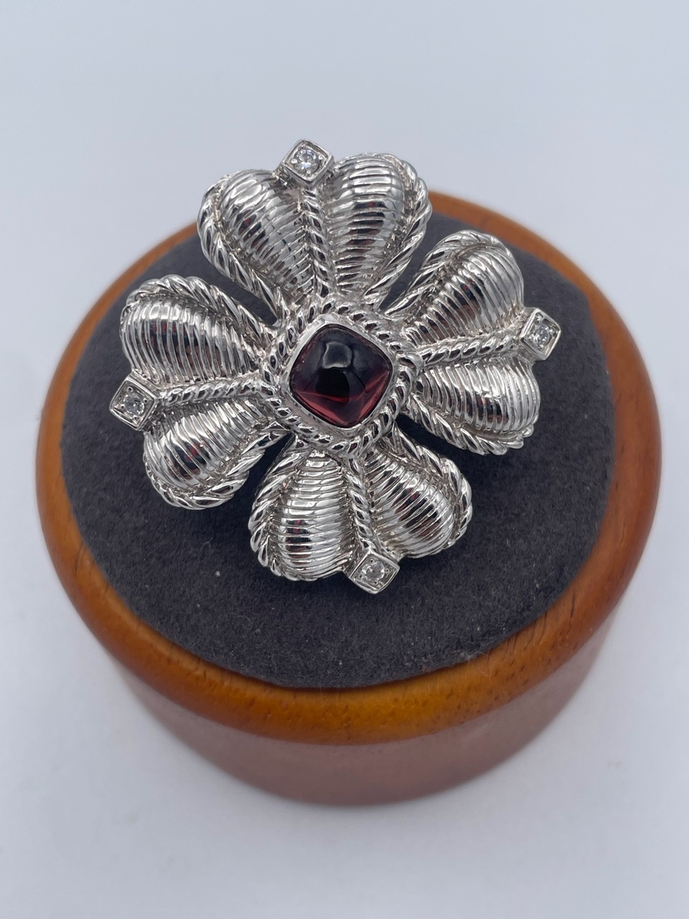 Judith Ripka Sterling Silver 925 Garnet CZ Floral Enhancer Pendant Brooch Pin